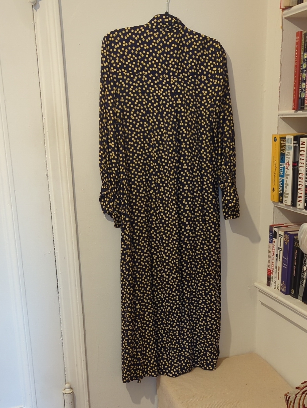 Zara Black Polka Dot Long Sleeve Maxi Dress - Yellow Dot Print Size S - Picture 3 of 4